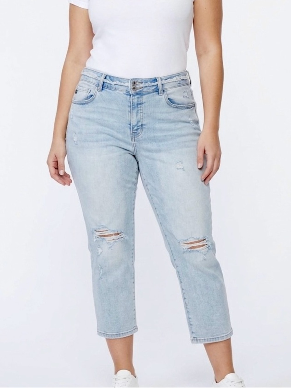 KANCAN Distressed Light Wash Capri Crop Jeans Denim Frayed Edging Waist Size 32